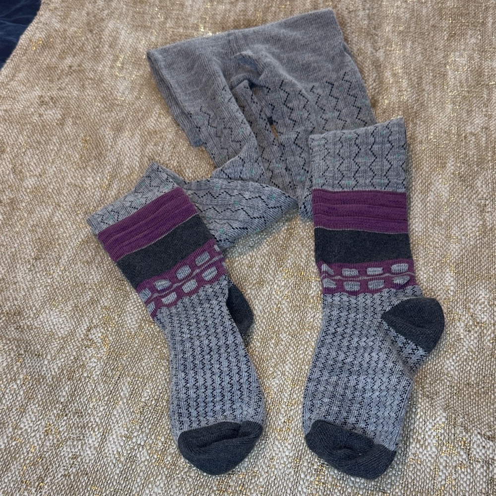 Women's Gray & Purple Patterned tights - Cozy Knit